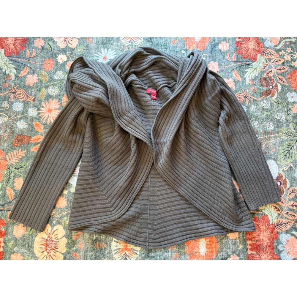 Sundance Womens 100% Merino Wool Ribbed Open Front Cocoon Sweater Green S